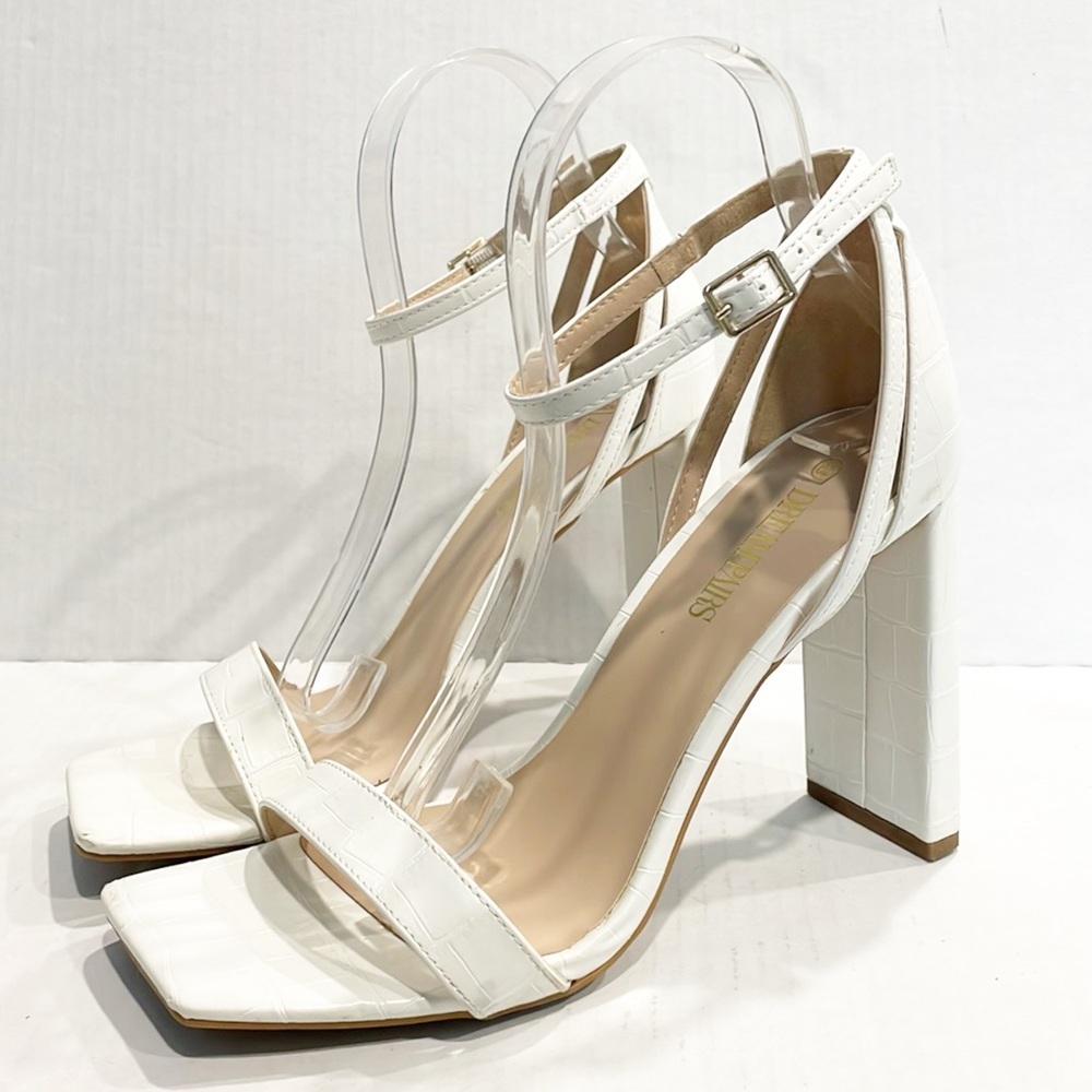 Dream Pairs Women Shoes White Sz 8.5 Open‎ Square Toe Chunky High Heel Sandals